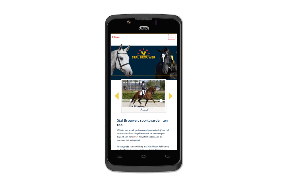 De website van Stal Brouwer in een mobiel