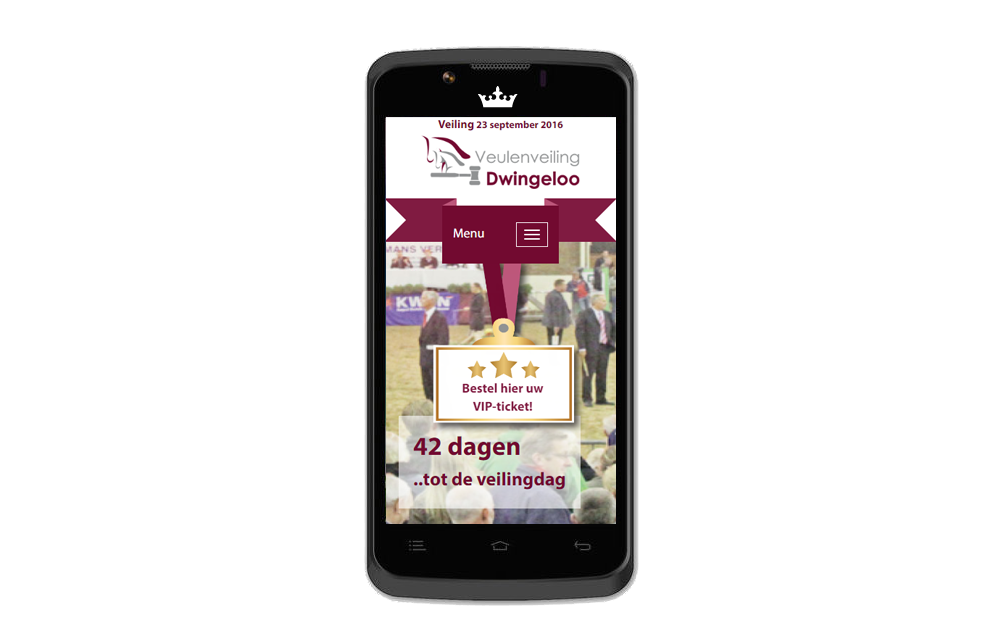 De website van Veulenveiling Dwingeloo in een mobiel